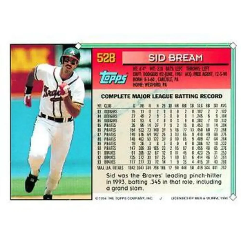 1994 Topps Sid Bream # 528 Atlanta Braves